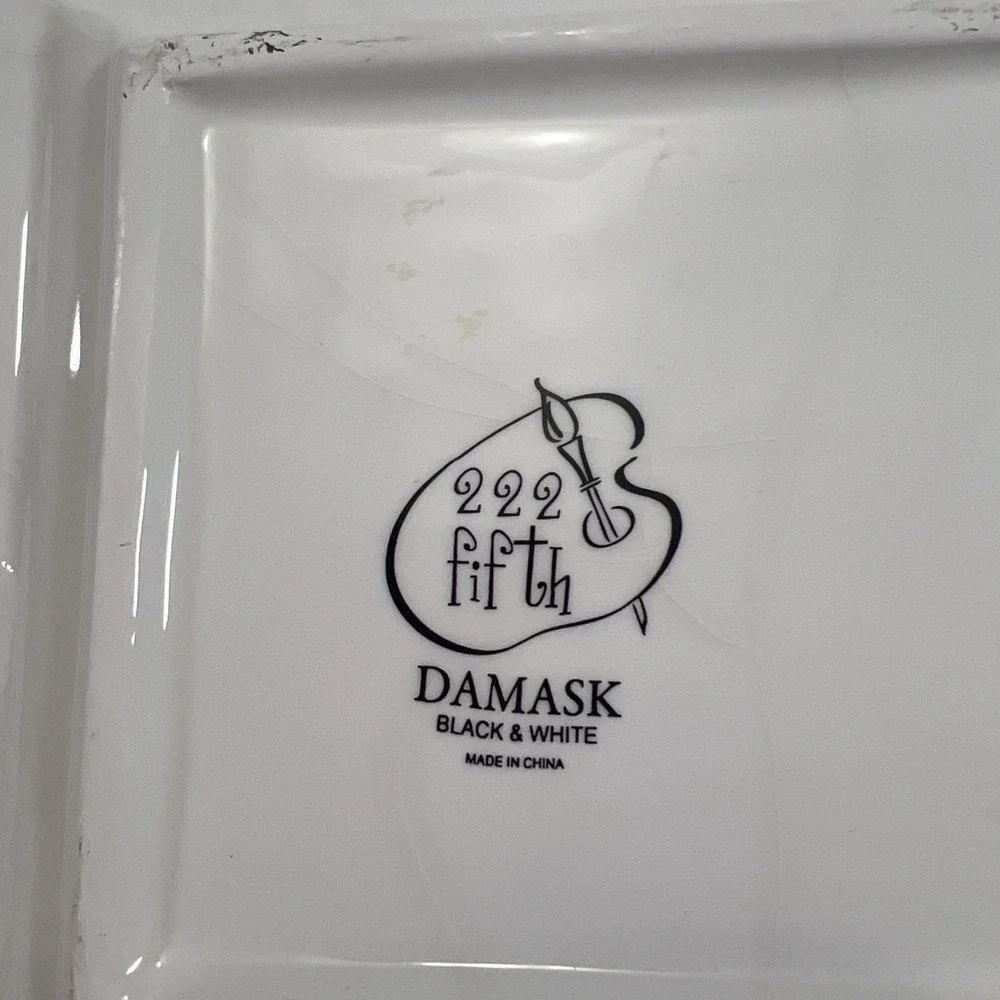 Certified International Black & White‎ Damask Square Plate 10
